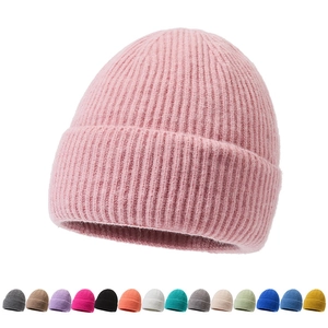 Bonnet en Tricot à Côtes Couleur Unie Pour Hommes Femmes Automne Hiver Chaud Bonnet Revers Acrylique Souple Extensible Quotidien