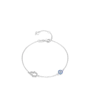 925 Sterling Silver Bracelet Evil Eye Hamsa Hand Cubic Zirconia Pave Charms Adjustable Chain Women Jewelry Gift