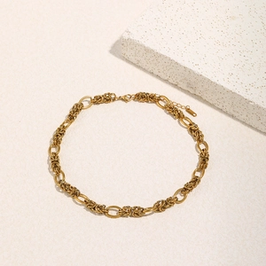 French retro style thick chunky multi-link gold chain necklace in stainless steel