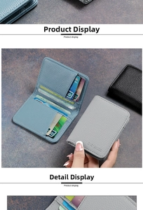 Detail of multi-functional leather card holder showing lychee texture and inner card slots