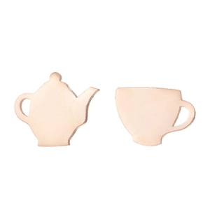 Asymmetric rose gold teapot and teacup stud earrings for women with a polished finish