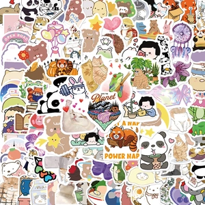 Detailed close-up of cute cartoon animal stickers featuring cats, pandas and bears