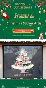 Detail von weißem Weihnachtsbaum-Fensteraufkleber mit Blumenmuster und UV-Druck
