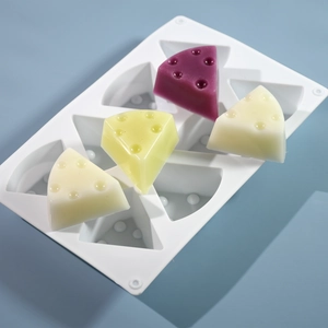 White silicone 6-cavity triangle cheese mousse cake mold for DIY handmade crafts