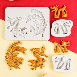 Dragon and Phoenix silicone mold kit for DIY cake fondant and plaster craft