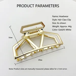 Minimalist large golden geometric hollow metal hair claw clip for thick hair styling