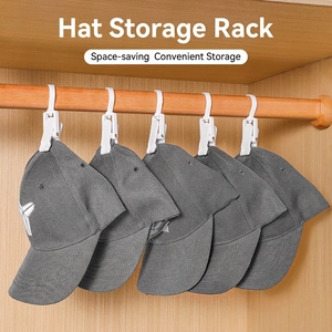 Space-saving white plastic swivel hooks for hanging baseball caps and hats in closets
