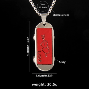 Collier skateboard cœur hip hop en alliage rouge et acier inoxydable avec gravure Love
