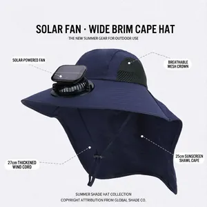 Chapeau de soleil à ventilateur solaire avec protège-nuque et large bord pour randonnée