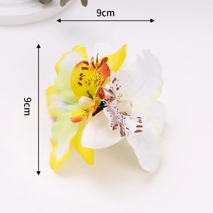 Bohemian 9cm artificial cymbidium orchid hair clip with three-color gradient petals