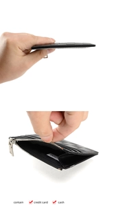 Slim checkerboard card holder featuring zipper closure and compact inner storage space