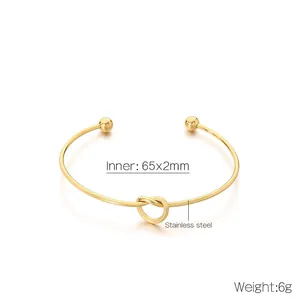 Detailed parameter view of 2mm thick gold knot stainless steel cuff bracelet with 65mm inner diameter