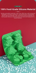 Detail of food-grade green silicone Christmas mold with tree and stocking shapes