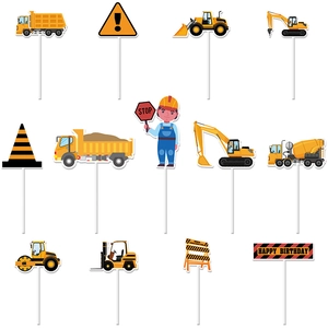 Construction vehicle theme 13-piece cake toppers set for boys birthday party decoration