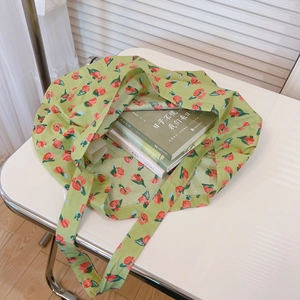 Grand sac fourre-tout en toile de coton à motif floral vert avec bandoulière pour le quotidien