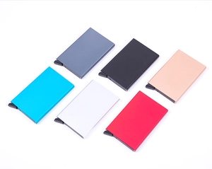 Aluminum RFID blocking card holders in six different colors with pop-up mechanism