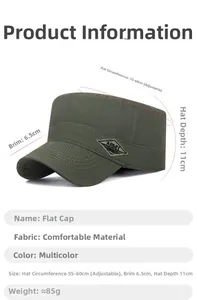 Detail of army green camouflage flat top hat featuring Army Spirit embroidery on side