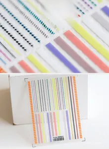 Detail view of TS-042 minimalist nail stickers with colorful 5D thin line patterns