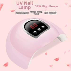 Detailansicht der 54W UV-LED Nagellampe mit rosa Kuppeldesign und digitalem Timer