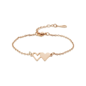 Detailed close-up of rose gold sister heart bracelet with adjustable lobster clasp links