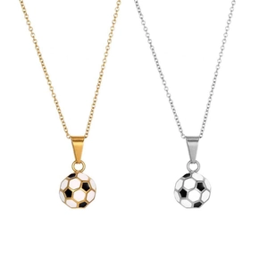 Soccer ball pendant necklaces in gold and silver finish with black and white enamel