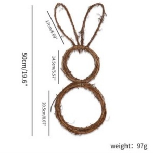 50cm natural rattan bunny wreath for Easter DIY decoration with dimensions and weight info