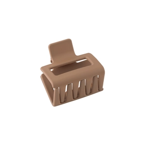 Elegant matte milk tea brown hair claw clip with minimalist hollow rectangular design