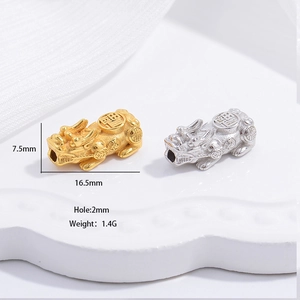 S925 sterling silver gold-plated Pi Xiu charm for DIY bracelets with size and weight info