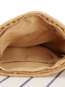 Handwoven khaki cotton rope beach bag with internal pocket and zipper closure