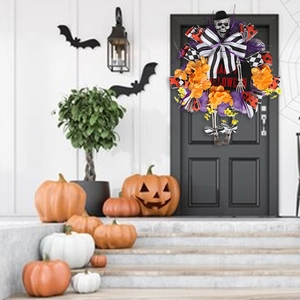 Ghirlanda di Halloween con scheletro zucche e pipistrelli per decorazione porta casa