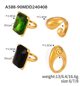 Detailed size guide for gold geometric rings with zircon inlay and relief textures