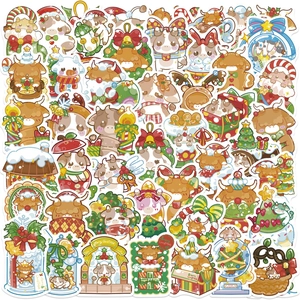 Merry Christmas Cartoon Cow Stickers Waterproof PVC Vinyl Decals For Laptop Luggage Guitar DIY Holiday Decoration Gift
