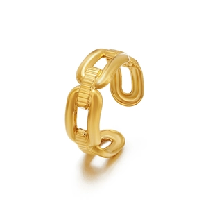 Chic 18K gold plated stainless steel adjustable U-link chain ring with high-polish finish
