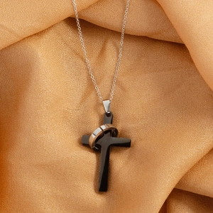 Hip Hop Style Mirror Polished Stainless Steel Cross Pendant Necklace For Women Ring Wrap Religious Jewelry Jewelry Gift