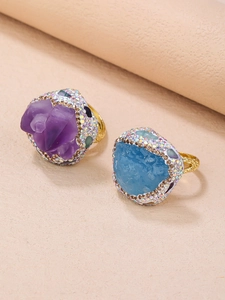 Bague Ouverte Réglable De Style Bohème En Pierre Brute Améthyste Et Aigue-marine Irrégulière Avec Strass Colorés Pour Femme