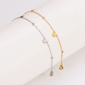 Exquisite stainless steel butterfly anklets in gold and silver with sparkling crystals