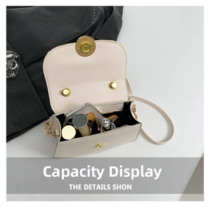 Interior view showing the storage capacity of the beige crossbody bag for daily essentials