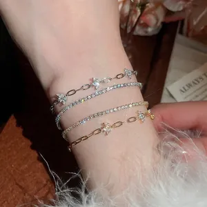18k gold plated double layer flower bracelet with marquise zircon and butterfly charms