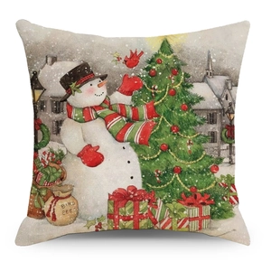 Housse de coussin de Noël avec bonhomme de neige et décor festif pour salon