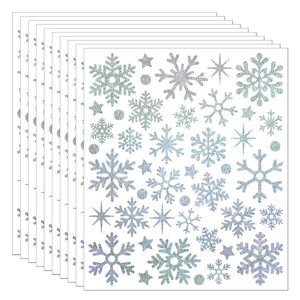 Detail view of 8 sheets holographic silver snowflake stickers for DIY festive decor