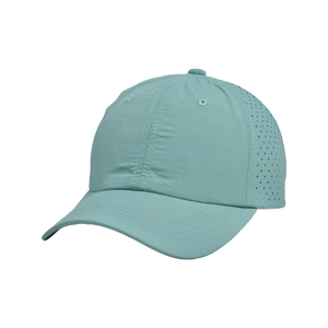 Detailed side view of mint green mesh breathable sun hat with laser-cut ventilation holes