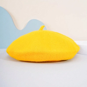 Trendy bright yellow wool beret hat for women with minimalist soft texture design