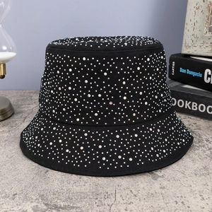 Women Rhinestone Bucket Hat Sparkly Crystal Fisherman Hat Polyester Sun Protection Foldable Fashion Outdoor Travel Beach Hat
