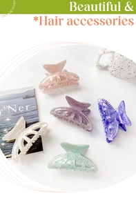 Set of five elegant mermaid tail hair claws with shimmering pearls and pastel colors