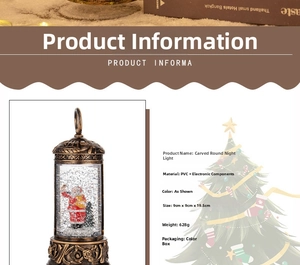 Detailed Christmas lantern dimensions 9x9x19.5cm and specifications for PVC snow globe