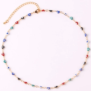 Gold-plated colorful evil eye necklace with adjustable chain and lobster clasp