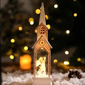 Christmas church lamp with angel scene and sparkling warm glitter light for holiday decor