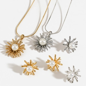 Ensemble bijoux en acier inoxydable style feu d'artifice avec perles or et argent