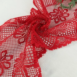 Christmas red lace table runner with hollow sunflower pattern and elegant pine needle decor