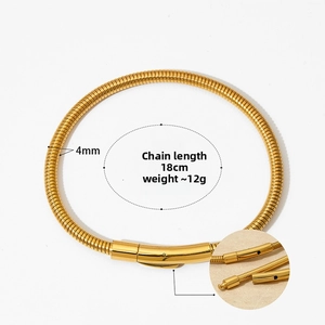 Detail view of 18cm gold plated stainless steel snake chain bracelet with insertion clasp